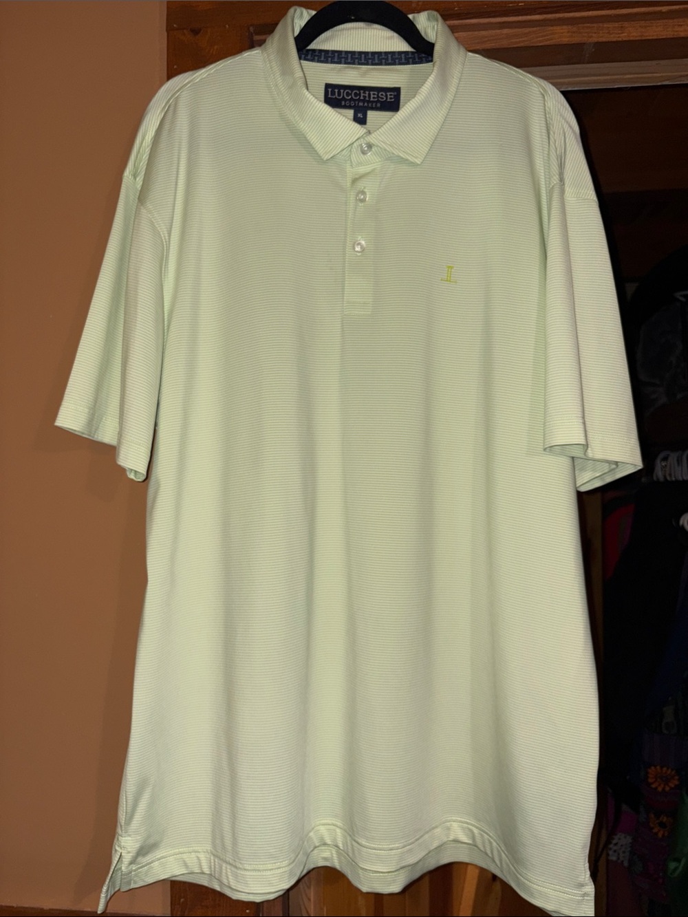 Lucchese Men’s Pale Green Stripe Polo with Subtle Logo